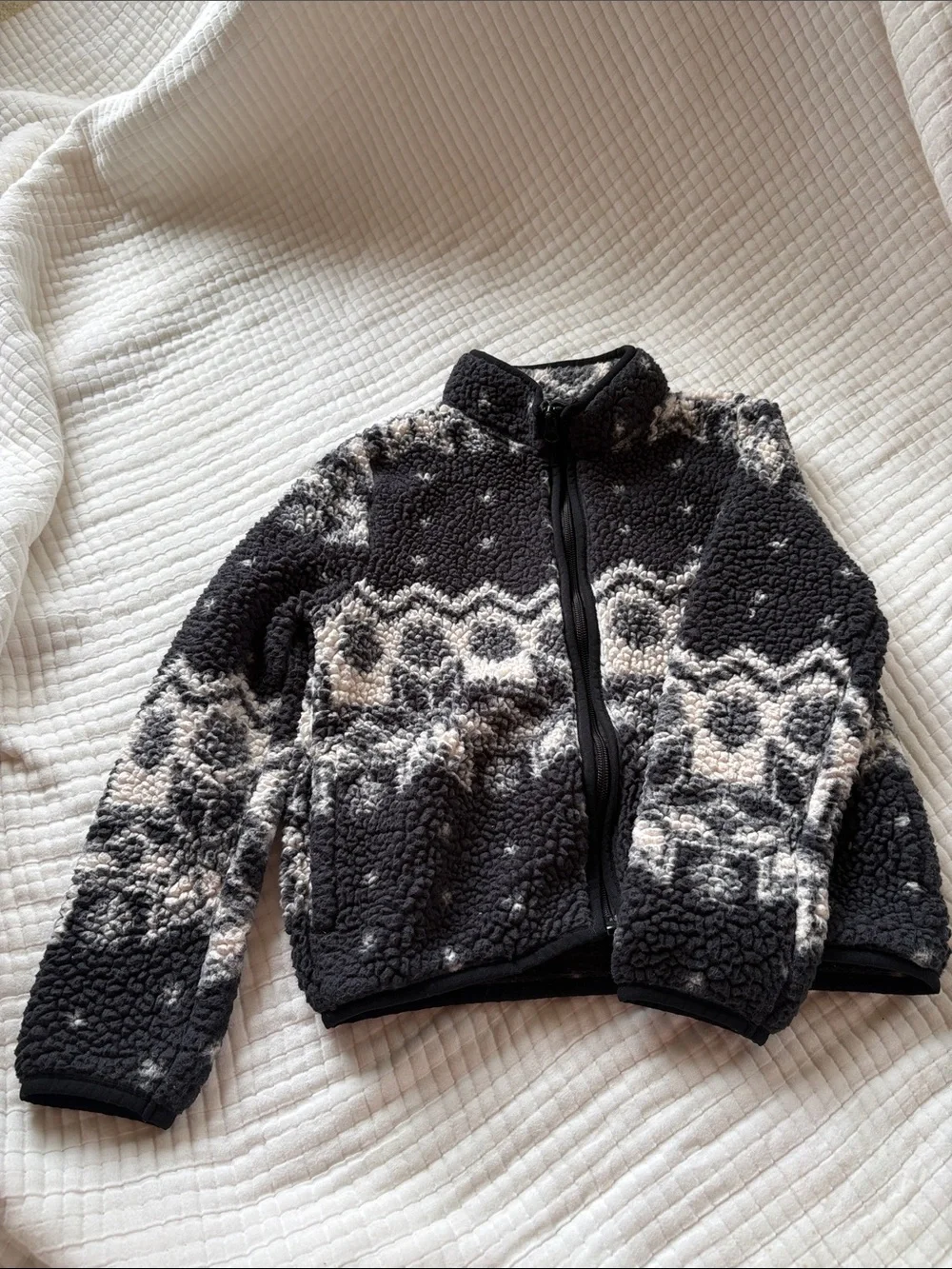 The Children's Place Black & Cream Patterned Sherpa Zip Jacket